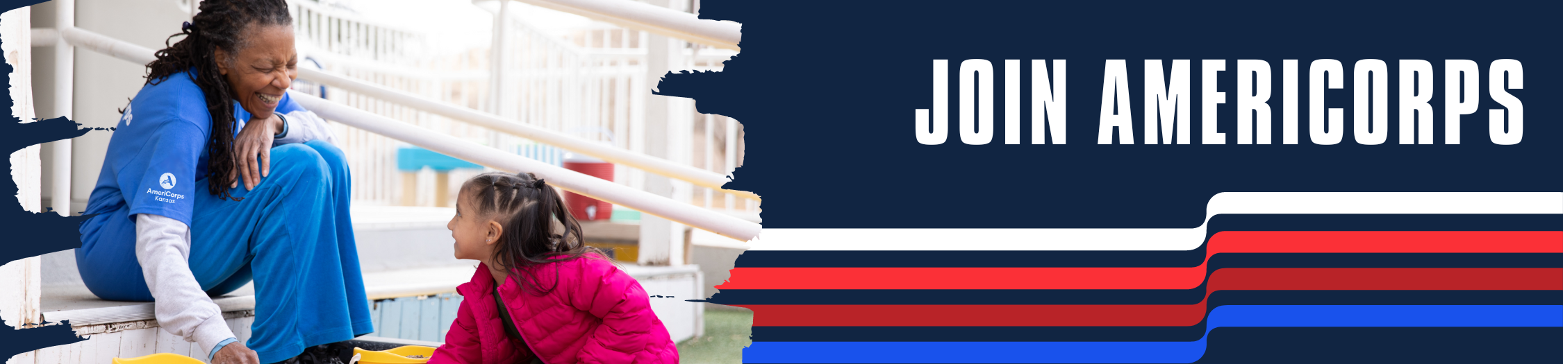 Join AmeriCorps banner - AmeriCorps member with child